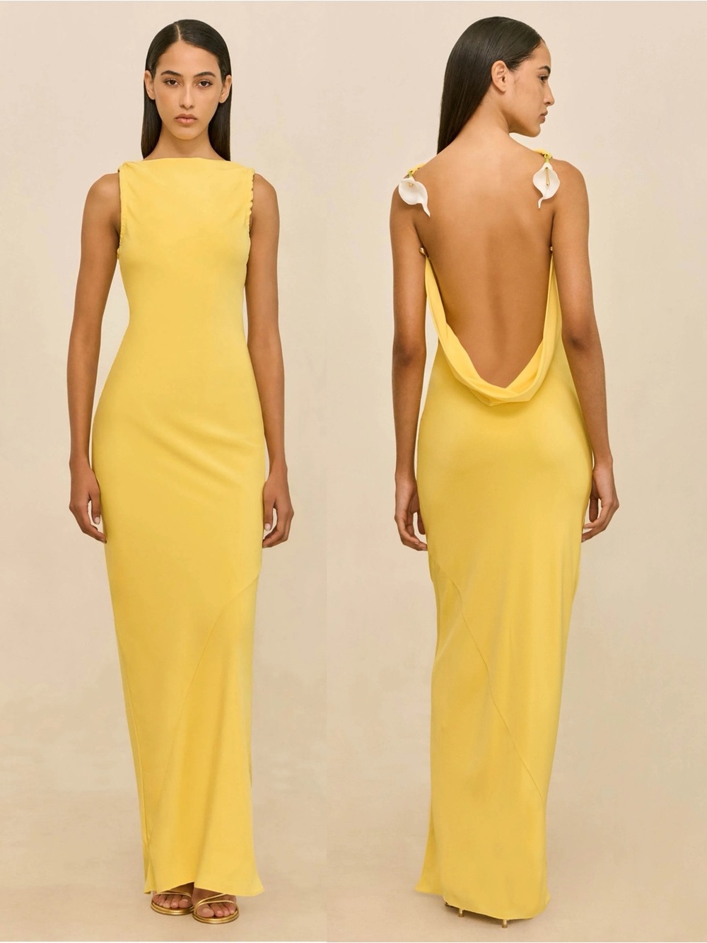 Cult Gaia Celestina Silk Low Back Gown Canary Yellow